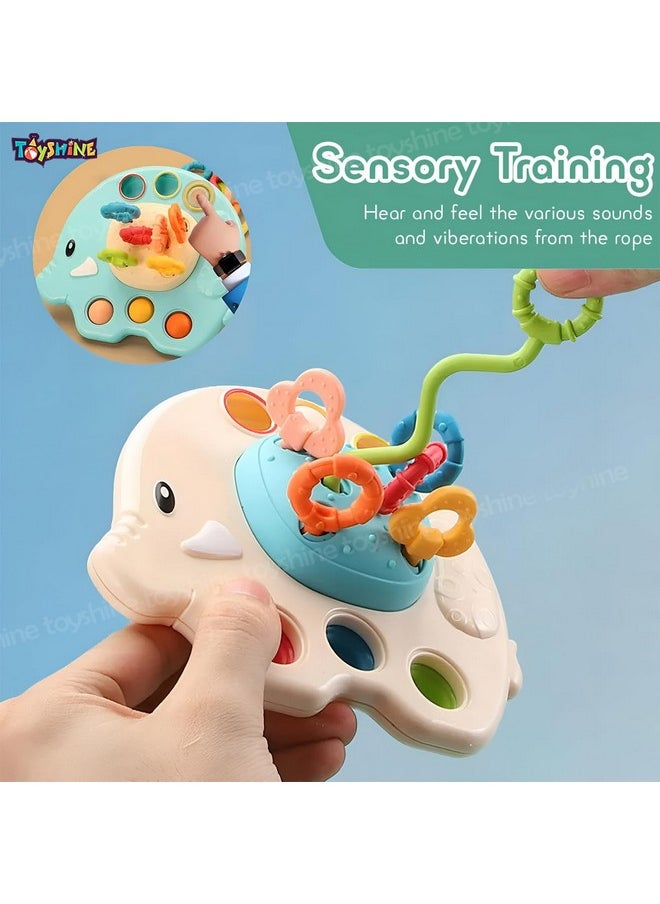 Toyshine Baby Ellie Sensory Montessori Food Grade Silicone Pull String Activity Toy for Teething Play Adventure Travel-Friendly Perfect for 6+ Months - Elephant