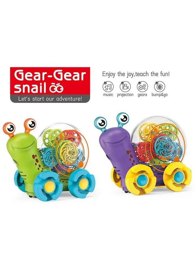KITI KITS Transparent Gear Snail Toys 360 Degree Rotating Musical Flashing Light Projection Snail Car Toys for Children