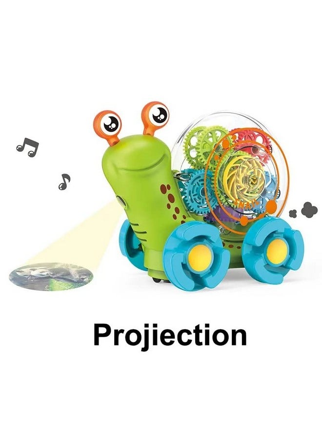 KITI KITS Transparent Gear Snail Toys 360 Degree Rotating Musical Flashing Light Projection Snail Car Toys for Children