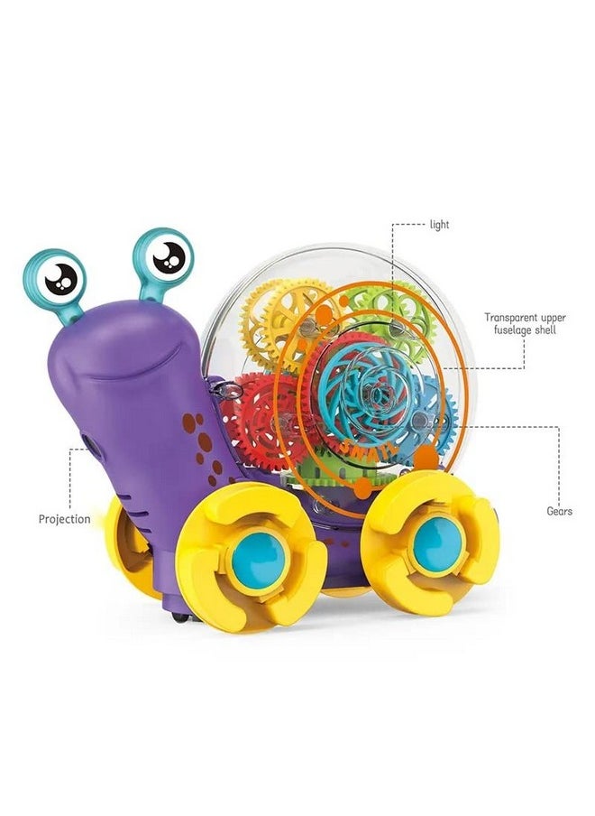 KITI KITS Transparent Gear Snail Toys 360 Degree Rotating Musical Flashing Light Projection Snail Car Toys for Children