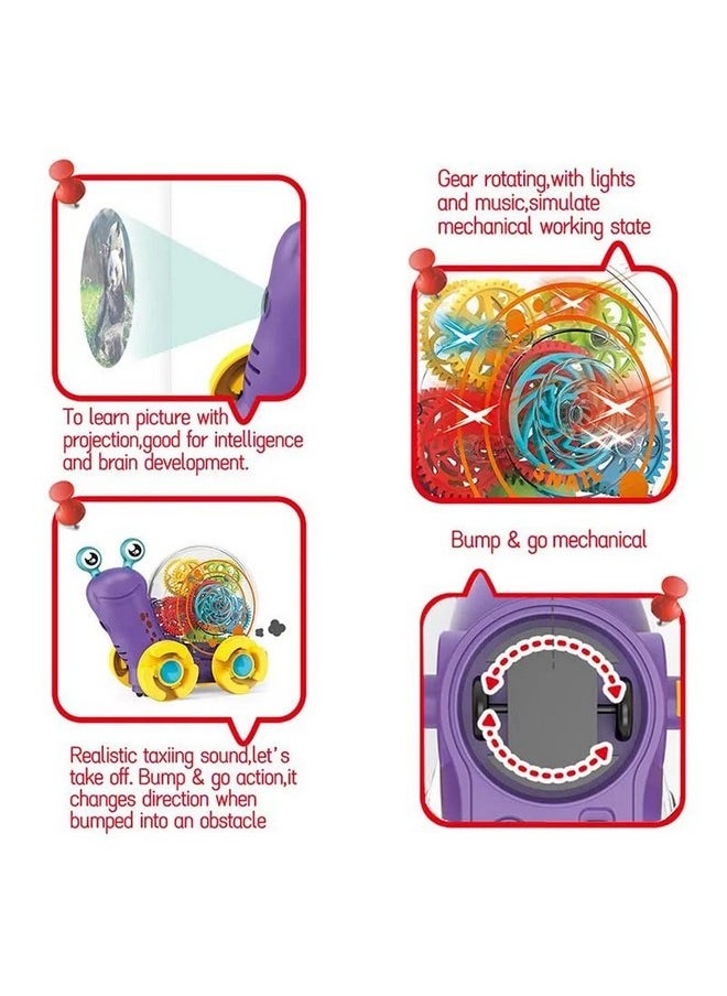 KITI KITS Transparent Gear Snail Toys 360 Degree Rotating Musical Flashing Light Projection Snail Car Toys for Children