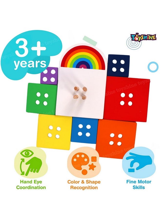 Toyshine Wooden Rainbow Square Shape Stacker, Toddler Learning Educational Wooden Sorting & Stacking Toys for Kids, Birthday Gift for Boys Girls 3-6 Years Old