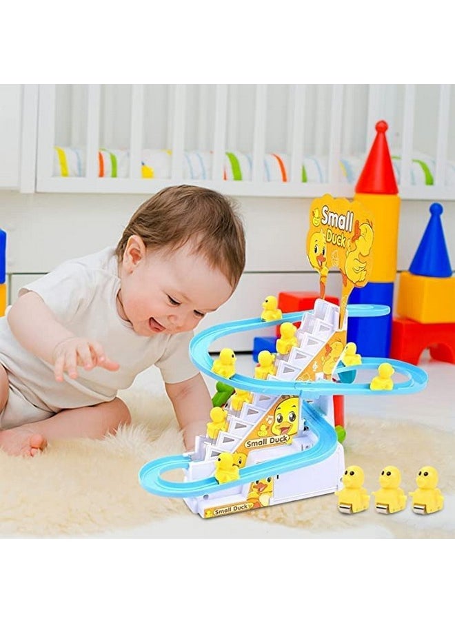 Crusty Duck Slide Toy Set, Funny Automatic Stair-Climbing Ducklings Cartoon Race Track Set Little Lovely Slide Toy Escalator with Lights and Music (Duck 3 Pcs Set) (Duck Track Racer)