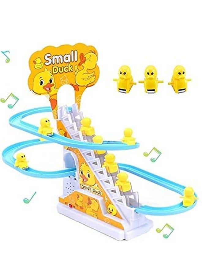 Crusty Duck Slide Toy Set, Funny Automatic Stair-Climbing Ducklings Cartoon Race Track Set Little Lovely Slide Toy Escalator with Lights and Music (Duck 3 Pcs Set) (Duck Track Racer)