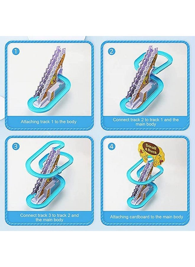 Crusty Duck Slide Toy Set, Funny Automatic Stair-Climbing Ducklings Cartoon Race Track Set Little Lovely Slide Toy Escalator with Lights and Music (Duck 3 Pcs Set) (Duck Track Racer)