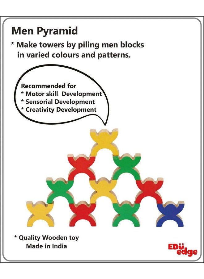 Eduedge Men Pyramid It enhances Imagination, Concentration Develops Cognitive Skill and Motor Skill. Wooden Learning Toy for Kids Above 3 Years, Preschool Activity Kit, for Baby Boys & Girls
