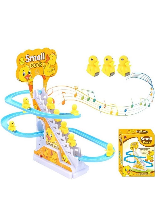 FunBlast Duck Slide Toy Set - Climbing Ducklings Cartoon Race Track Set Little Lovely Duck Slide Toy Escalator Toy with Lights and Music, Funny Automatic Stair, Musical Toys for Kids (Color May Vary)