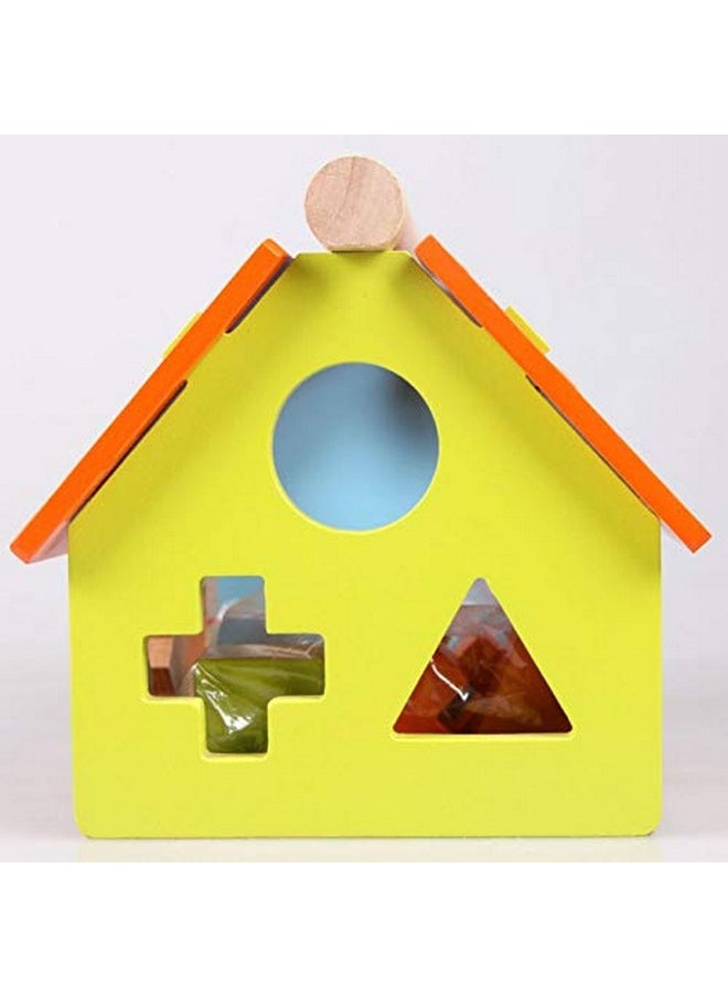FunBlast Shape Sorter Wooden House with Pounding Bench Ball and Hammer for Kids, Educational Digital Number, Shapes and Symbol Cognition House Toy