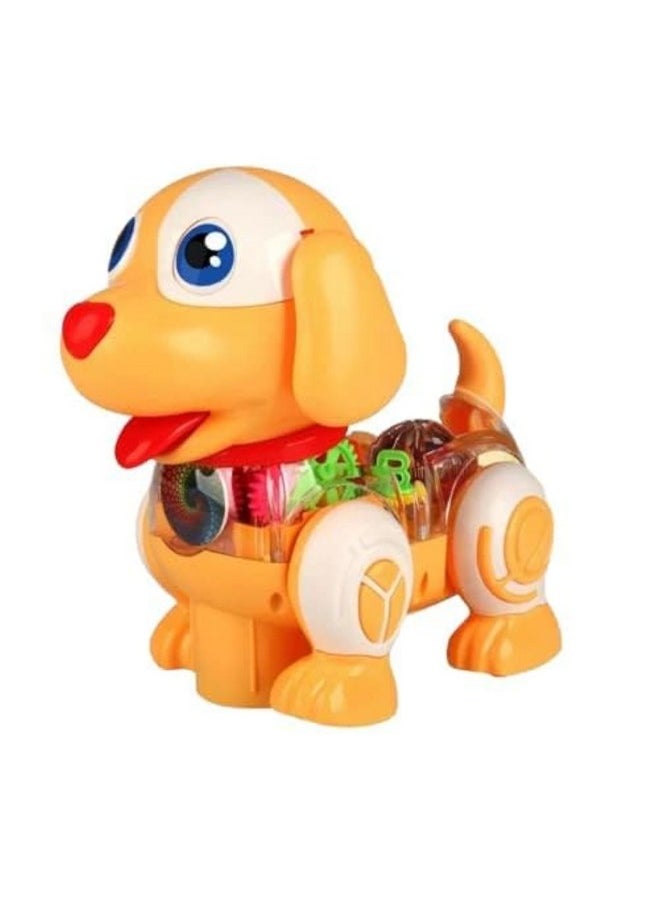 FunBlast Dog Toys for Kids - Musical Transparent Gear Dog Toy, 360 Degree Rotating Puppy Toy with Flashing Light & Sound, Musical Jumping Dog Toy for 3+ Years Kids, Boys (Yellow)