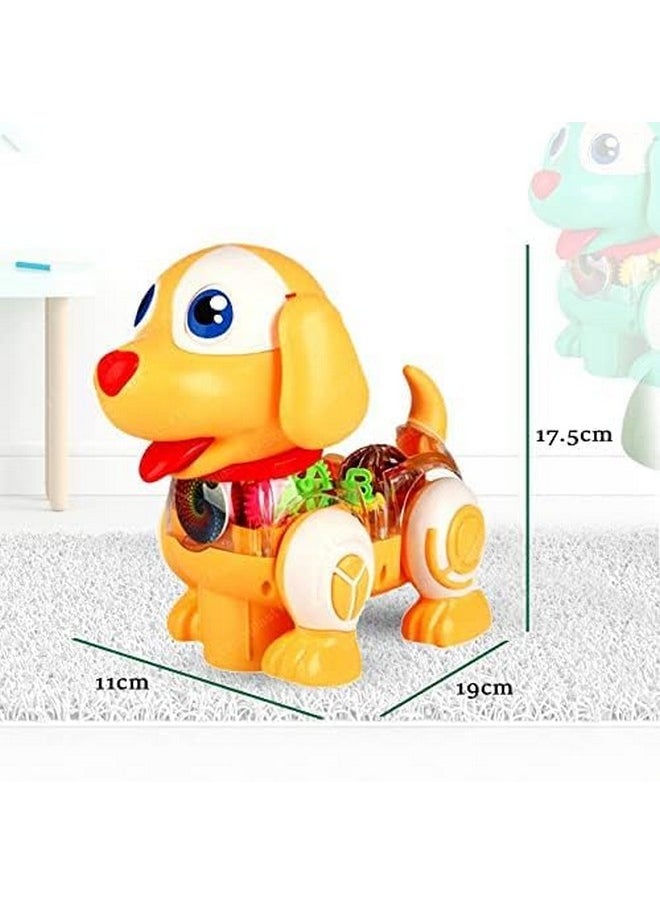 FunBlast Dog Toys for Kids - Musical Transparent Gear Dog Toy, 360 Degree Rotating Puppy Toy with Flashing Light & Sound, Musical Jumping Dog Toy for 3+ Years Kids, Boys (Yellow)