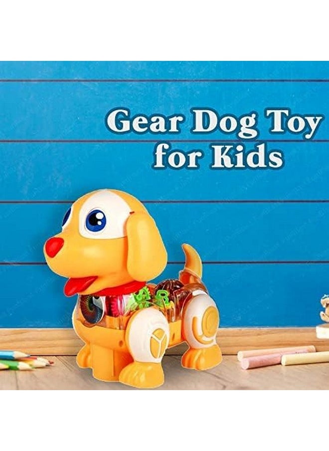FunBlast Dog Toys for Kids - Musical Transparent Gear Dog Toy, 360 Degree Rotating Puppy Toy with Flashing Light & Sound, Musical Jumping Dog Toy for 3+ Years Kids, Boys (Yellow)