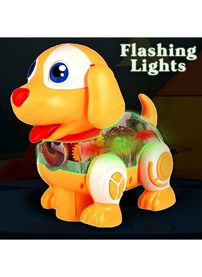 FunBlast Dog Toys for Kids - Musical Transparent Gear Dog Toy, 360 Degree Rotating Puppy Toy with Flashing Light & Sound, Musical Jumping Dog Toy for 3+ Years Kids, Boys (Yellow)