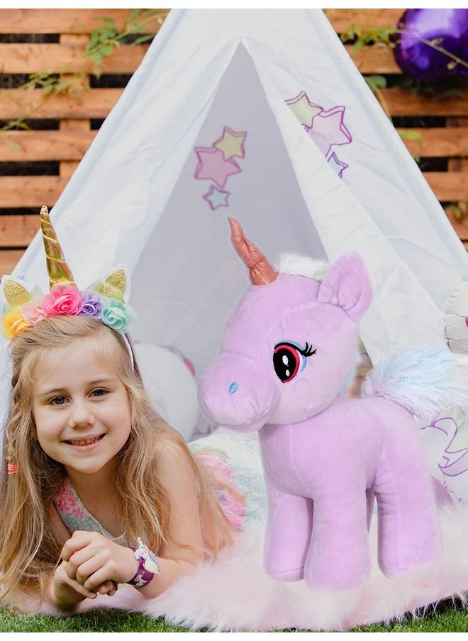 Mirada Plush Stuffed Purple Standing Unicorn Soft Toy for Girls/Kids | Floppy and Glittery with Sparkling Horn | - 29cm