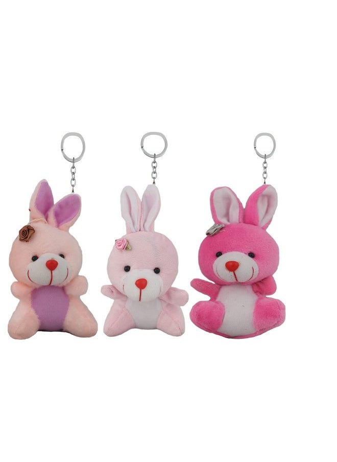 Tickles Rabbit Key Chain Soft Stuffed Animal Plush Toy for Kids Girl Birthday Gift, Set of 3 (Size: 7 cm Color: Multi)