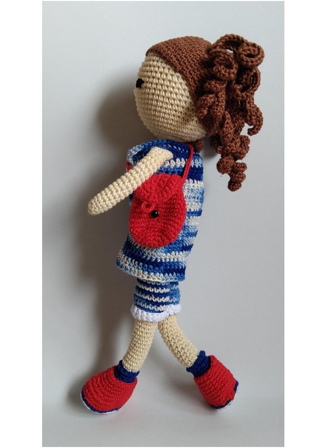 1MII LUCY Soft Toy Doll 30 cms high | Handmade Crochet Amigurumi 100% Cotton Baby Safe Eco Friendly | Plush Cuddly Lovable for Babies Girls Boys Birthdays Gifts | Blue