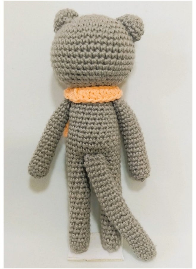 1MII STYLISH CAT Soft Toy | 17 cms high | Handmade Crochet Amigurumi 100% Cotton Baby safe Eco Friendly | Plush Cuddly Lovable for Babies Girls Boys Great Birthday Gift | Grey