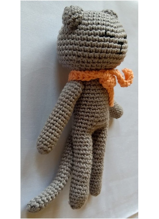 1MII STYLISH CAT Soft Toy | 17 cms high | Handmade Crochet Amigurumi 100% Cotton Baby safe Eco Friendly | Plush Cuddly Lovable for Babies Girls Boys Great Birthday Gift | Grey