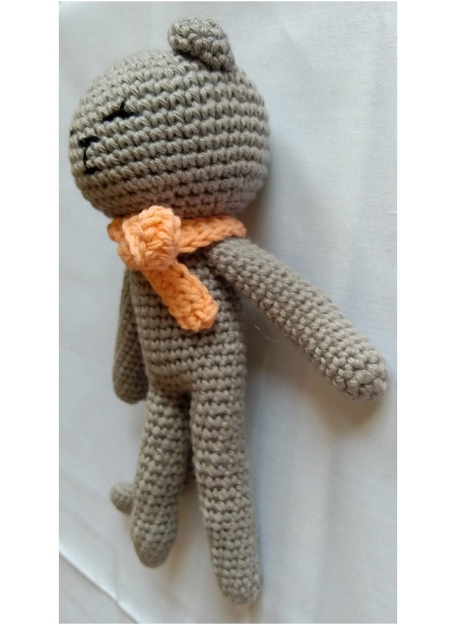 1MII STYLISH CAT Soft Toy | 17 cms high | Handmade Crochet Amigurumi 100% Cotton Baby safe Eco Friendly | Plush Cuddly Lovable for Babies Girls Boys Great Birthday Gift | Grey