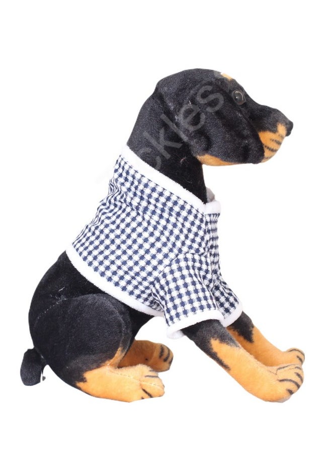 Tickles Soft Stuffed Plush Animal Sitting Rottweiler Dog Wearing Check Design Dress Toy for Kids Room (Color: Brown and Black Size: 30 cm)