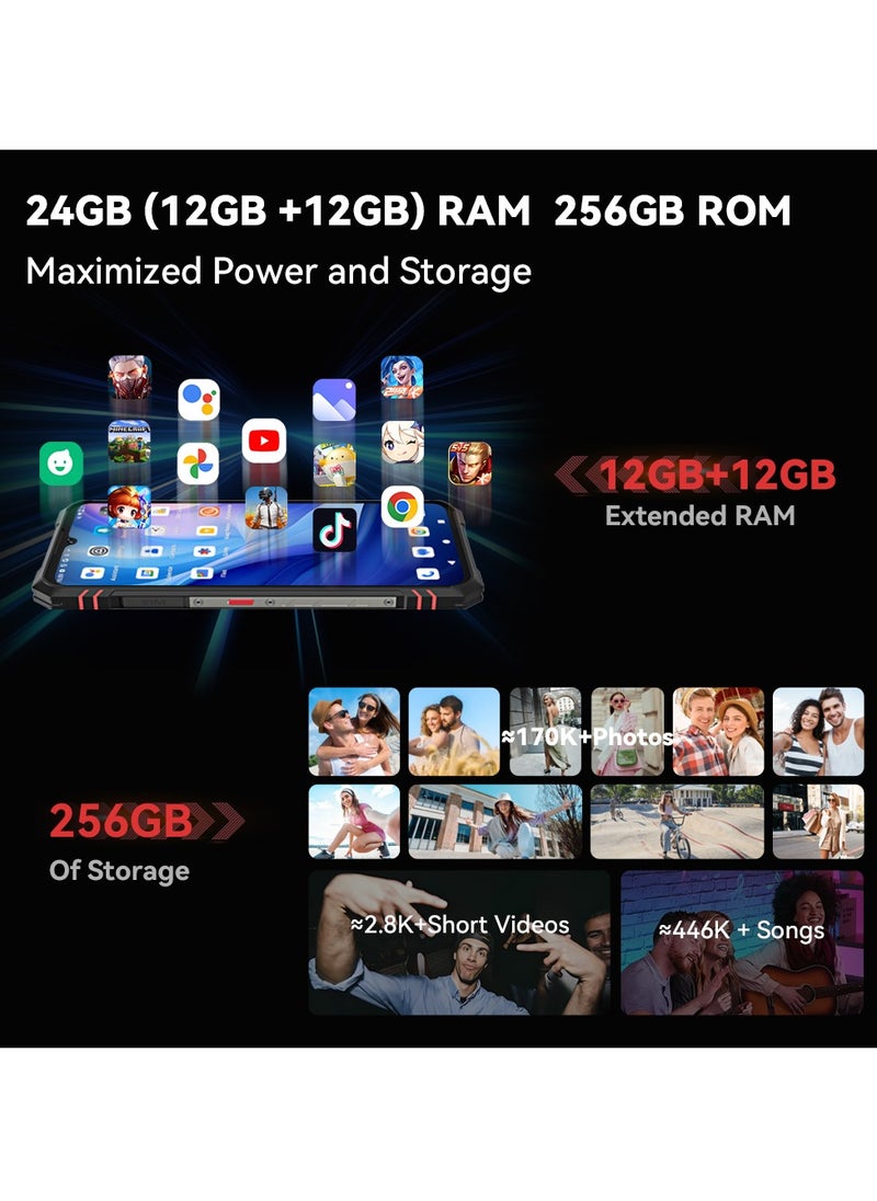 Cubot KingKong Star 2 5G Rugged Smartphone Slim and Strong ,6.72 Inch and 1.85 inch back Screen , 2.4K FHD+ Screen, Android14, Dual SIM, 12GB+12GB Extended RAM+256GB ROM, 5100mAh Battery 100MP Rear+32MP Front Camera,7.2mm Ultra-Slim Body, 144Hz High Refresh Rate ,OTG,NFC Waterproof Mobile Phone-Black