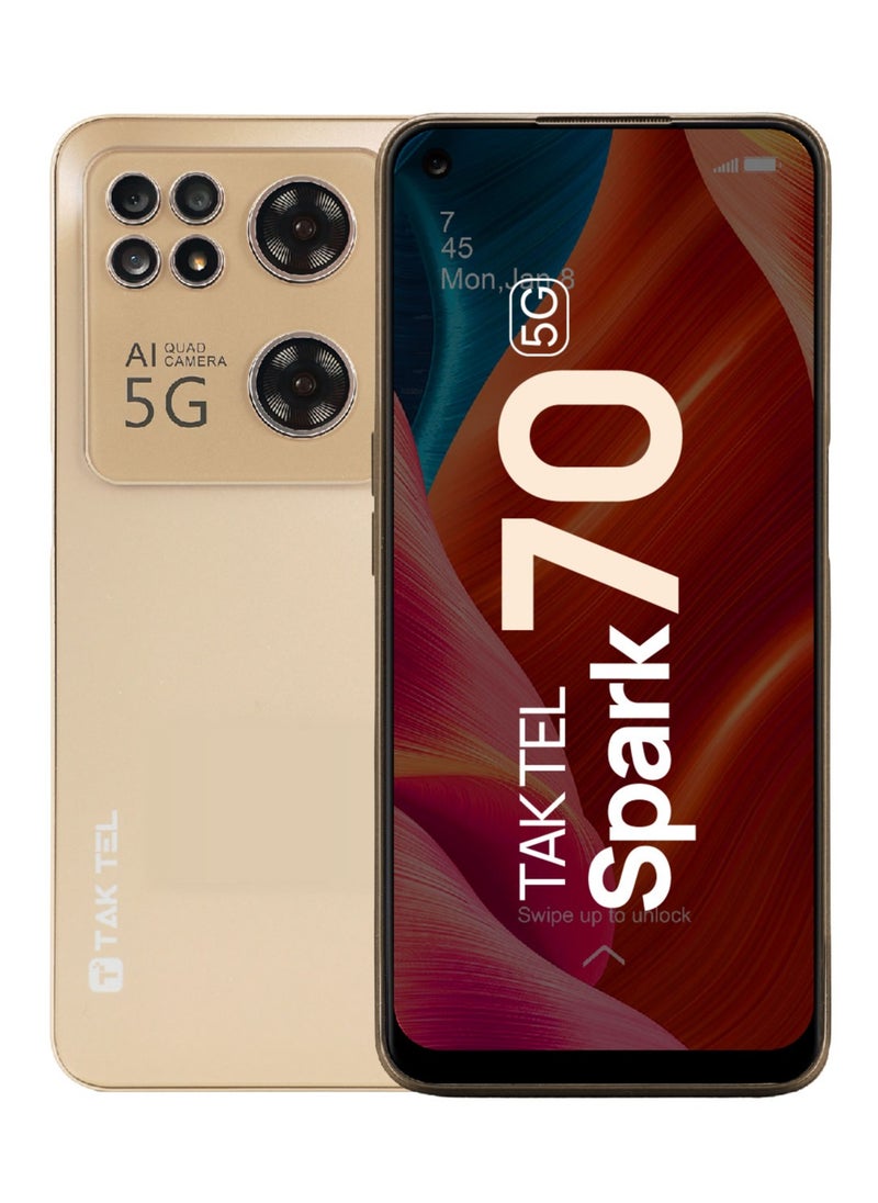 Spark 70 5G Smartphone, AI Powered 13 MP Quad Core Camera, Face Unlock, 16GB RAM - 128GB Storage, 90Hz FHD+ Display (Gold)