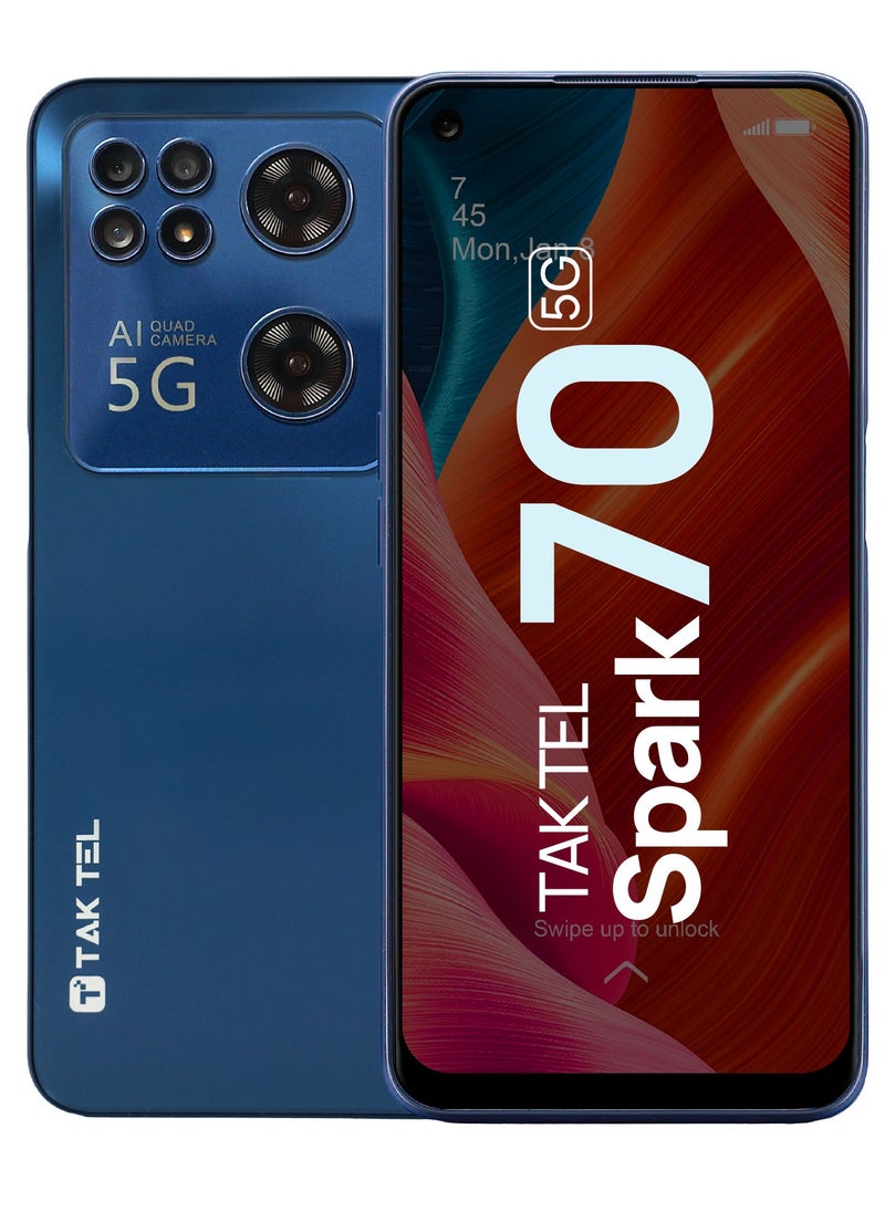 Spark 70 5G Smartphone, AI Powered 13 MP Quad Core Camera, Face Unlock, 16GB RAM - 128GB Storage, 90Hz FHD+ Display (Blue)