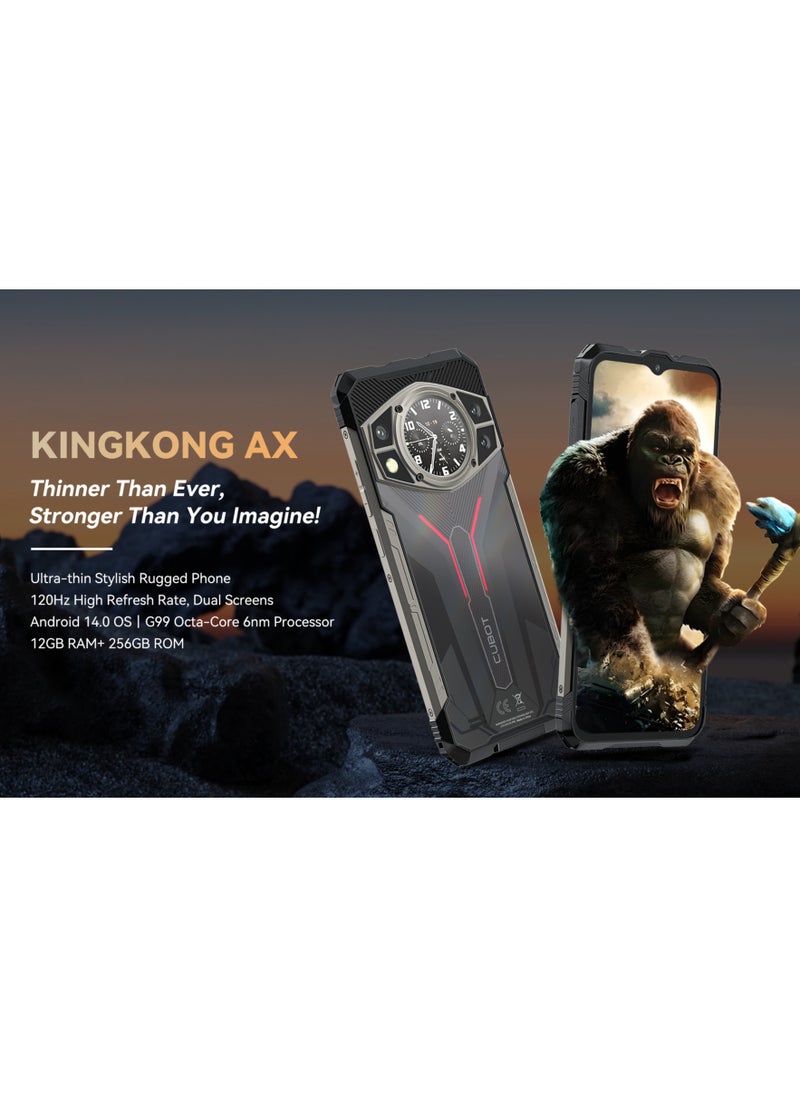CUBOT Kingkong AX Outdoor Mobile Phone Android 14 - Outdoor Smartphone Without Contract, 24GB + 256GB/1TB Construction Site Mobile Phone, 100MP Smartphone, 6.58 Inch FHD + 120Hz, 1.32 Inch Back