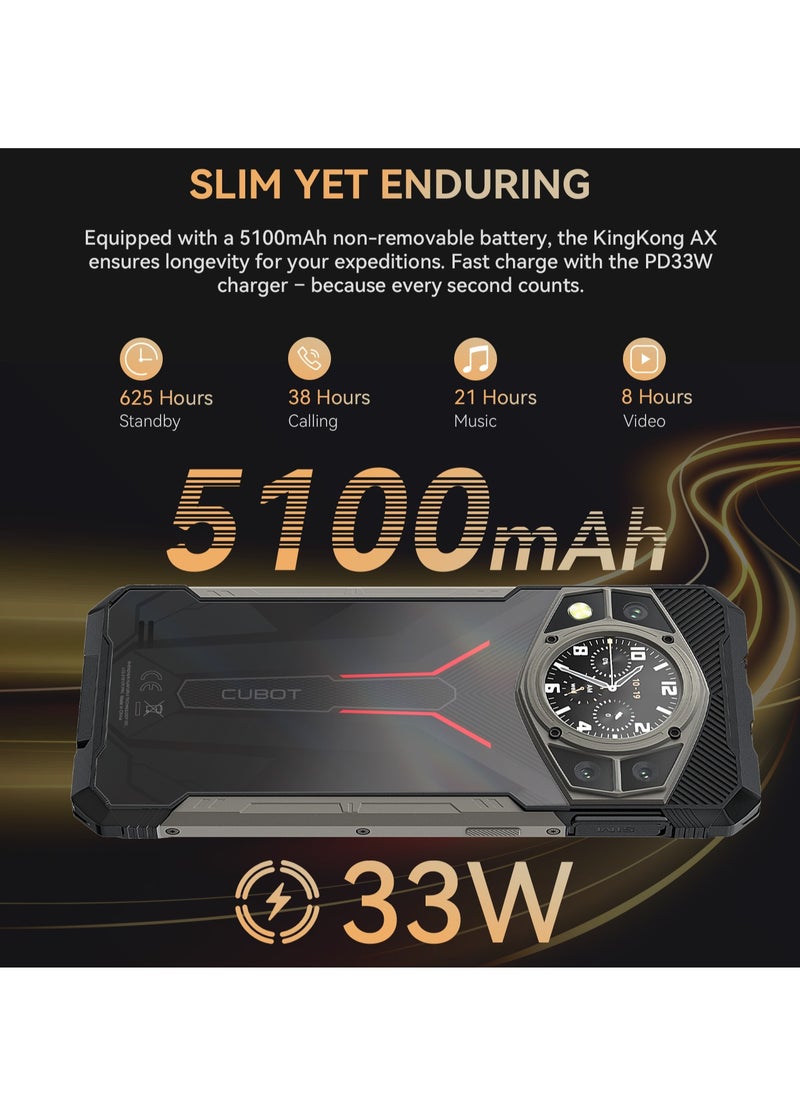 CUBOT Kingkong AX Outdoor Mobile Phone Android 14 - Outdoor Smartphone Without Contract, 24GB + 256GB/1TB Construction Site Mobile Phone, 100MP Smartphone, 6.58 Inch FHD + 120Hz, 1.32 Inch Back