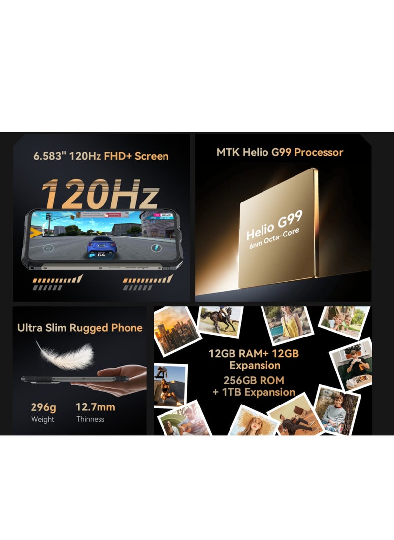CUBOT Kingkong AX Outdoor Mobile Phone Android 14 - Outdoor Smartphone Without Contract, 24GB + 256GB/1TB Construction Site Mobile Phone, 100MP Smartphone, 6.58 Inch FHD + 120Hz, 1.32 Inch Back