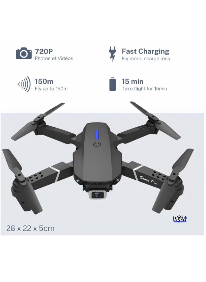 E88 Drone with HD Camera – Foldable Drone with WiFi Live Photo & Video, Black Screen on Remote Control, Ideal for Kids & Adults – Easy to Fly, High-Definition Camera, Compact & Portable Design for Indoor & Outdoor Fun