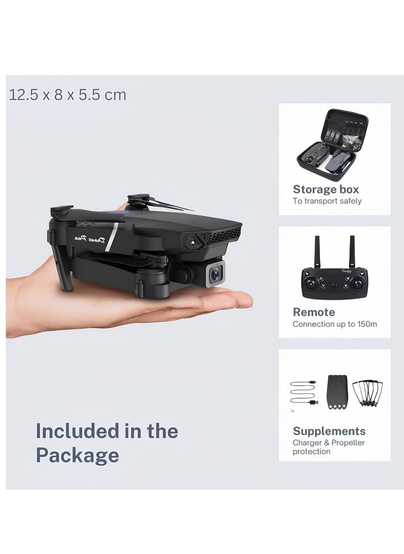 E88 Drone with HD Camera – Foldable Drone with WiFi Live Photo & Video, Black Screen on Remote Control, Ideal for Kids & Adults – Easy to Fly, High-Definition Camera, Compact & Portable Design for Indoor & Outdoor Fun