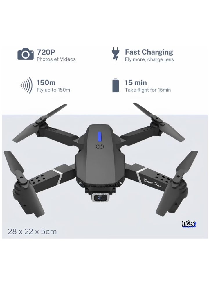 E88 Drone with HD Camera – Foldable Design, WiFi Live Photo & Video, Black Screen on Remote Control, Perfect for Kids and Adults – Easy to Fly, Aerial Photography, Stable Flight for Beginners and Pros