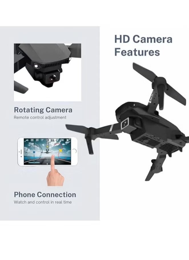 E88 Drone with HD Camera – Black Screen on Remote Control, WiFi Live Photo & Video, Foldable Design for Easy Transport, Perfect for Kids & Adults