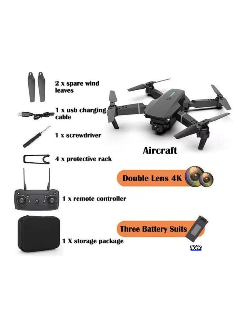 E88E525 Mini Drone – 4K HD Dual Camera WiFi FPV Quadcopter, Foldable Remote Control Drone for Adults & Kids, Stable Flight, Long Battery Life, Black