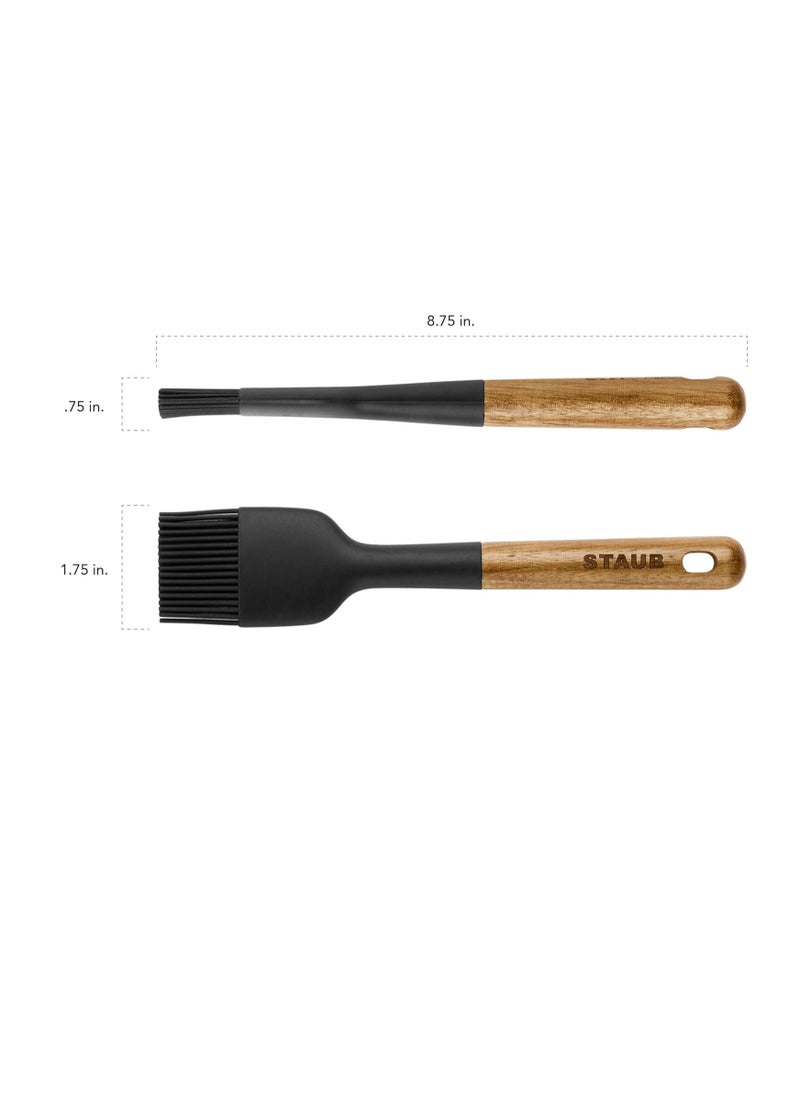 STAUB Pastry Brush, Perfect for Evenly Glazing Pastries and Basting Meats, Durable BPA-Free Matte Black Silicone, Acacia Wood Handles, Safe for Nonstick Cooking Surfaces