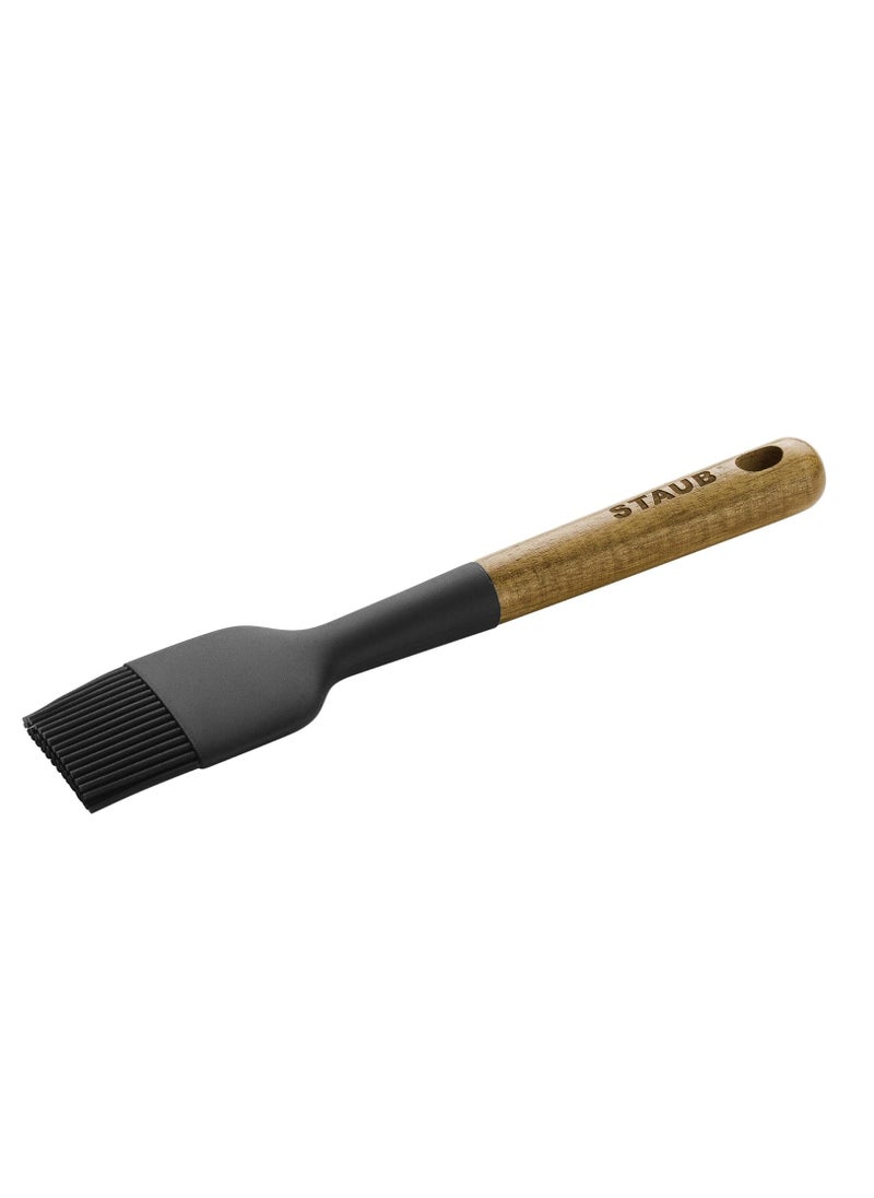 STAUB Pastry Brush, Perfect for Evenly Glazing Pastries and Basting Meats, Durable BPA-Free Matte Black Silicone, Acacia Wood Handles, Safe for Nonstick Cooking Surfaces