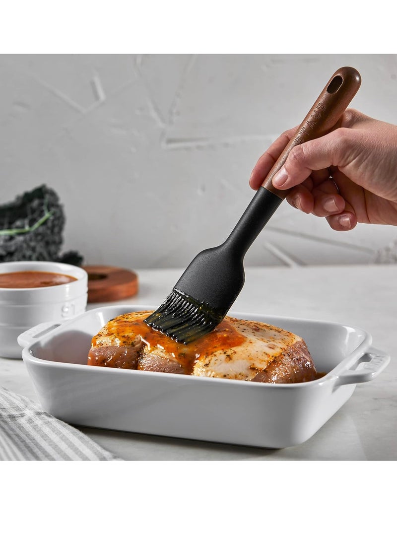 STAUB Pastry Brush, Perfect for Evenly Glazing Pastries and Basting Meats, Durable BPA-Free Matte Black Silicone, Acacia Wood Handles, Safe for Nonstick Cooking Surfaces