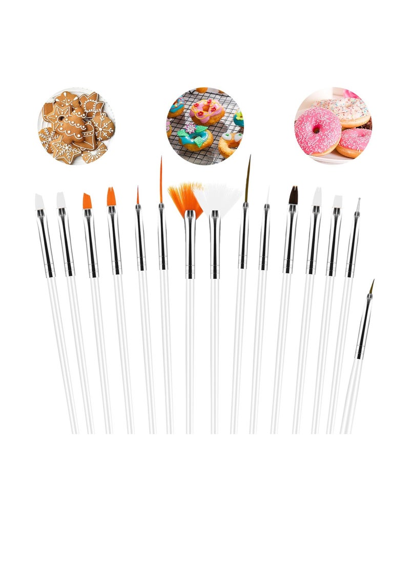 Aster 15Pcs Cake Decorating Brushes, Cake Painting Brushes Kit Food Safe Paint Brushes Multiple Function Cookie Brushes Fondant Sugar DIY Tool Set Candy Icing Pastry Brush for Baking(White)