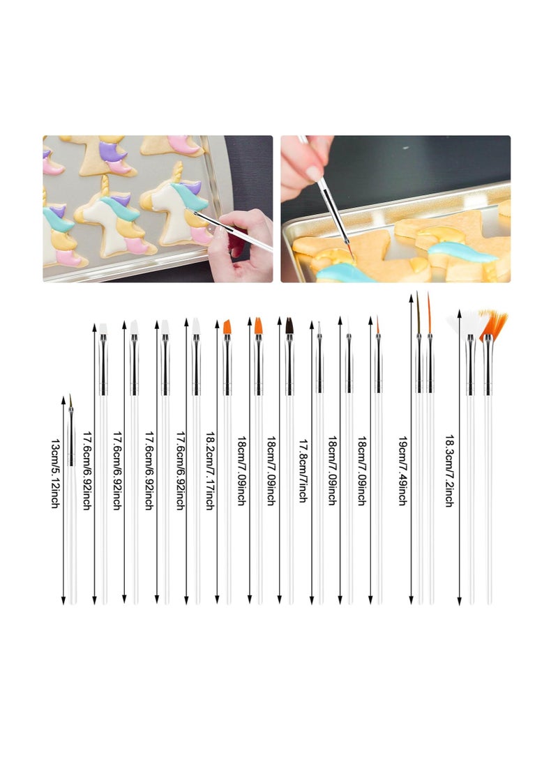 Aster 15Pcs Cake Decorating Brushes, Cake Painting Brushes Kit Food Safe Paint Brushes Multiple Function Cookie Brushes Fondant Sugar DIY Tool Set Candy Icing Pastry Brush for Baking(White)