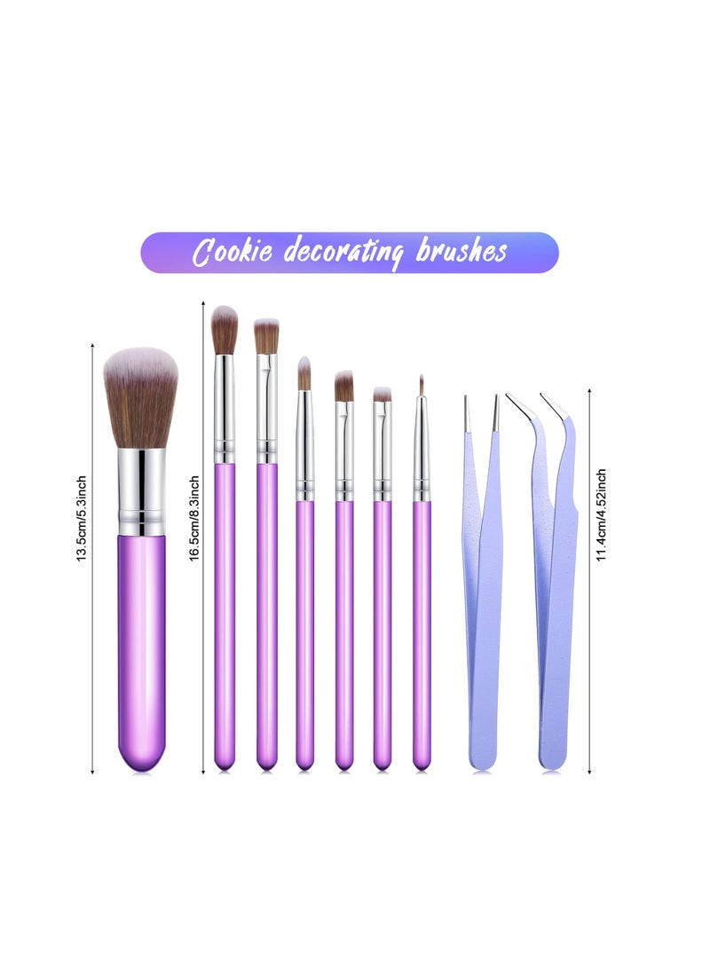 10 Pieces Cake Candy Decorating Brushes Tools Cookie Decoration Brushes Pastry Brush and Stainless Steel Tweezers Straight and Curved Tip Tweezers Pasta Tweezers for Baking Fondant (Multi Color)