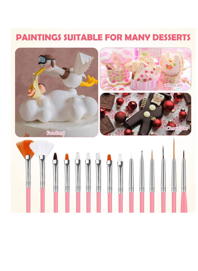 30 Pcs Cake Decorating Brushes Cake Painting Brushes Food Paint Brush Multiple Function Fondant Brush Cookie Brushes DIY Tool Set Cake Decorating Painting Tool Icing Pastry Brush for Baking (Pink)