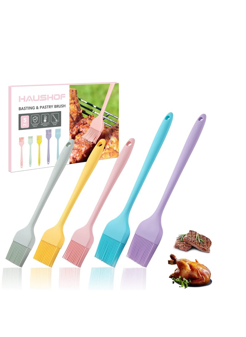 HAUSHOF Silicone Basting Pastry Brush, Heat Resistant Pastry Brush Set, One-Piece Design, Perfect for Baking, Grilling, Spreading Oil, Butter, BBQ Sauce, or Marinade, Dishwasher Safe