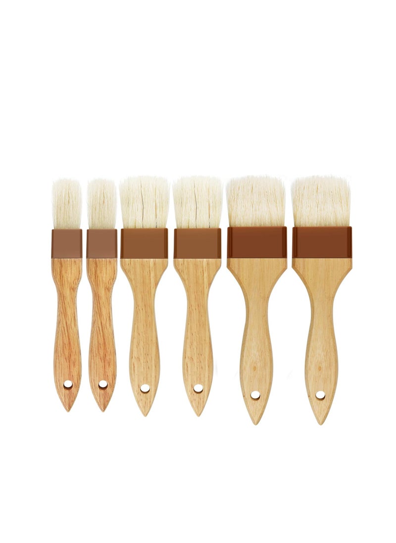 6 Pieces Pastry Brushes Basting Oil Brush with Boar Bristles and Beech Hardwood Handles for Spreading Butter Cooking Baking BBQ Oil Brush(1 inch, 1.6 inch, 3 inch)