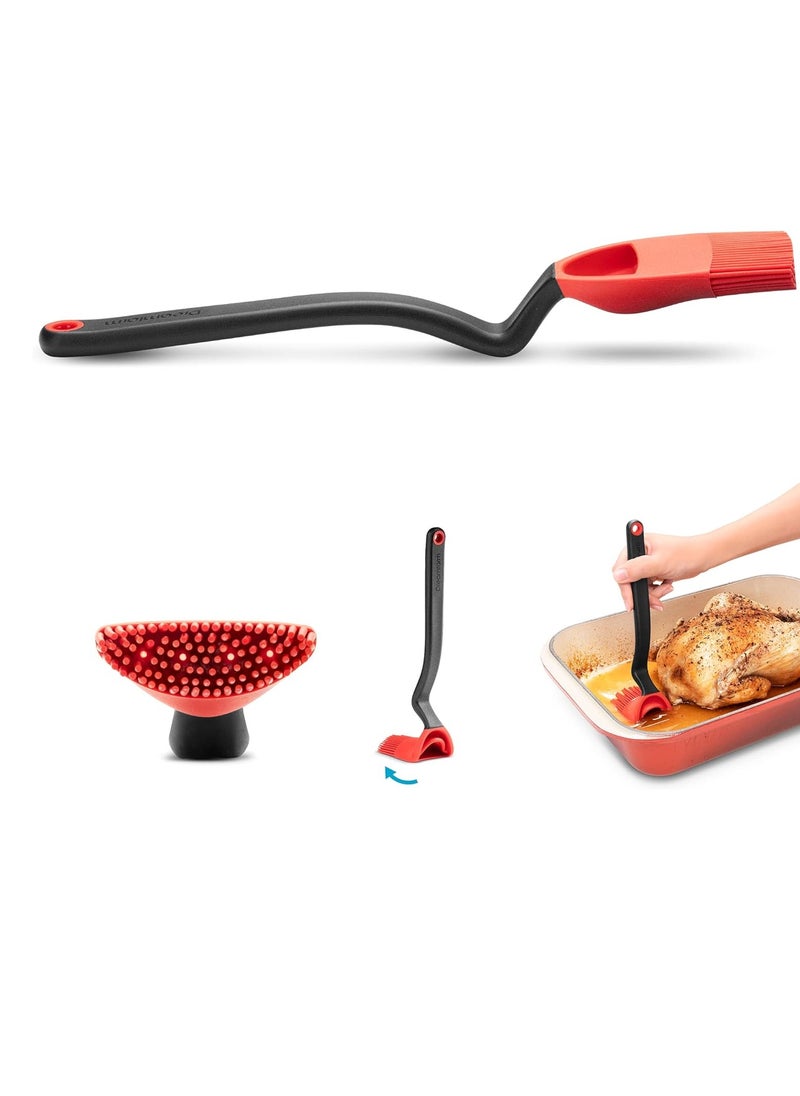Dreamfarm Brizzle 3-In-1 Flexible Silicone Sit-Up Basting, Drizzle, Scooping Brush with In-Built Sauce Resevoir - Red