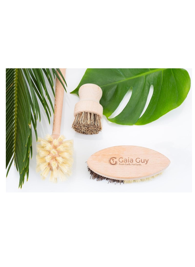 Wood and Tampico Bottle Brush - Pot Brush - Vegetable Brush Set - Zero Waste, Compostable & Biodegradable Kitchen Brushes