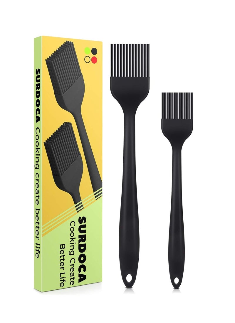 SURDOCA Silicone Pastry Basting Brush - 2Pcs 10 + 8 in Heat Resistant Brush for Baking Cooking Food, BPA Free Kitchen Brush for Sauce Butter Oil, Stainless Steel Core Design for Barbecue BBQ Grilling