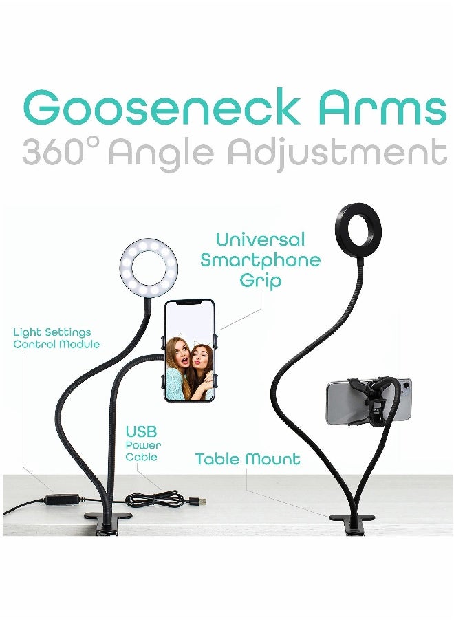 Selfie Ring Light with 24” Gooseneck Stand & Cell Phone Holder