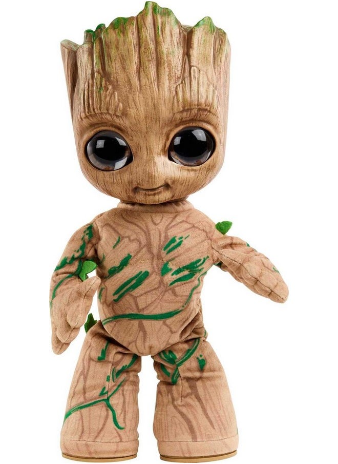 Mattel Marvel Groot 11-inch Plush Figure, Groovin’ Groot Dancing and Talking, Soft Body Doll that Moves to Music
