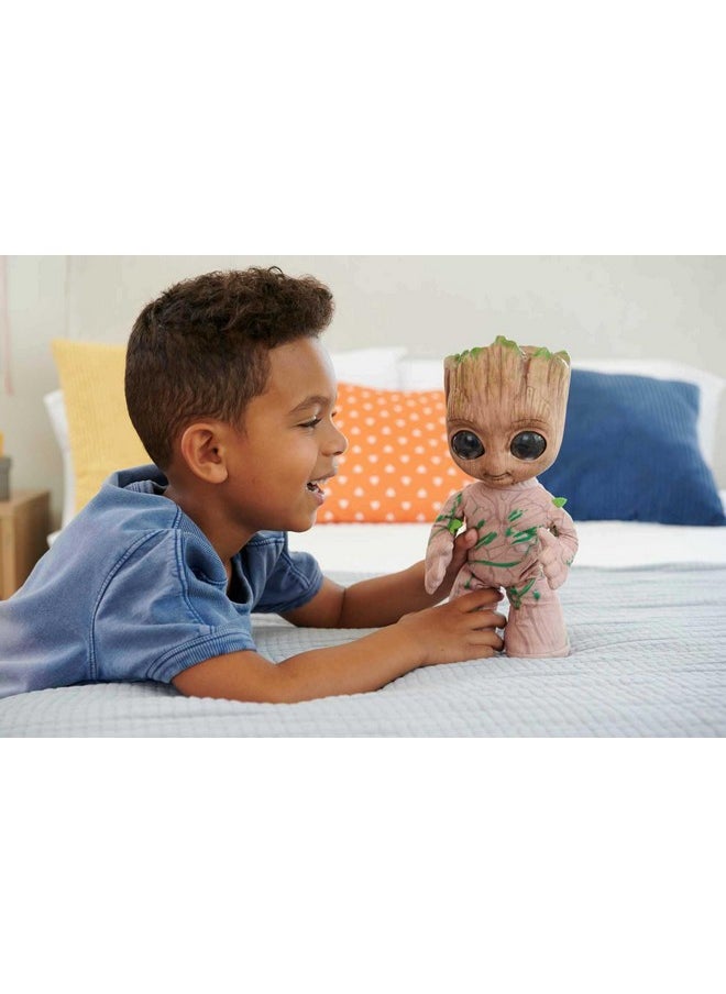 Mattel Marvel Groot 11-inch Plush Figure, Groovin’ Groot Dancing and Talking, Soft Body Doll that Moves to Music