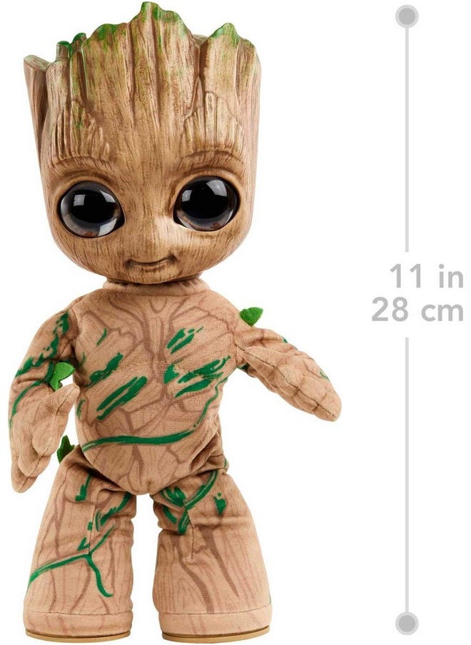 Mattel Marvel Groot 11-inch Plush Figure, Groovin’ Groot Dancing and Talking, Soft Body Doll that Moves to Music